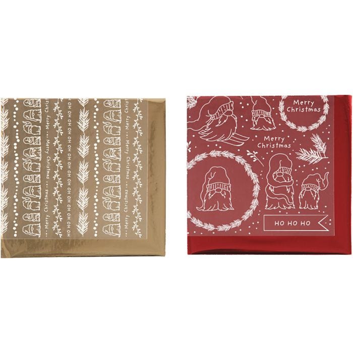 Koristefolio ja siirtoarkki, Traditional Christmas, arkki 15x15 cm, kulta, punainen, 2x2 ark/ 1 pkt