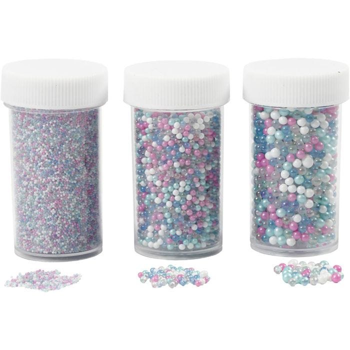 Mini Lasihelmilajitelma, koko 0,6-0,8+1,5-2+3 mm, pastellivärit, 3x45 g/ 1 pkt