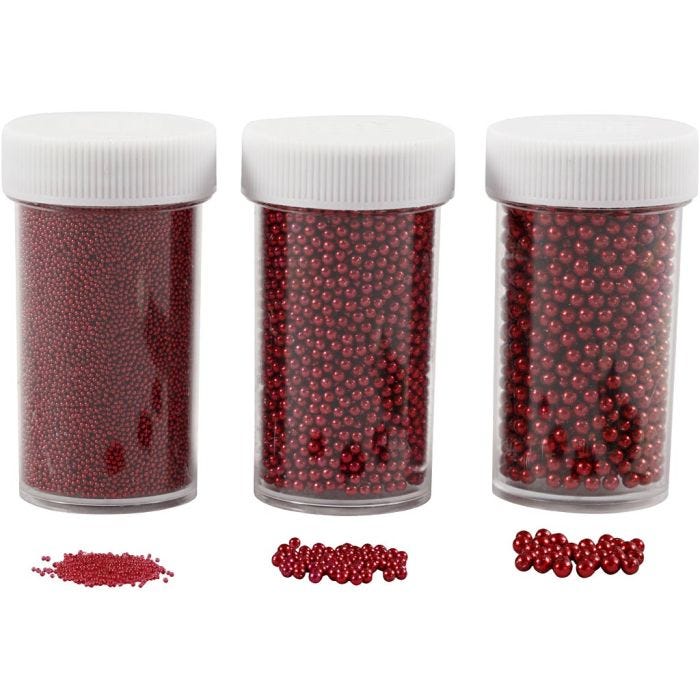 Mini Lasihelmilajitelma, koko 0,6-0,8+1,5-2+3 mm, punainen, 3x45 g/ 1 pkt
