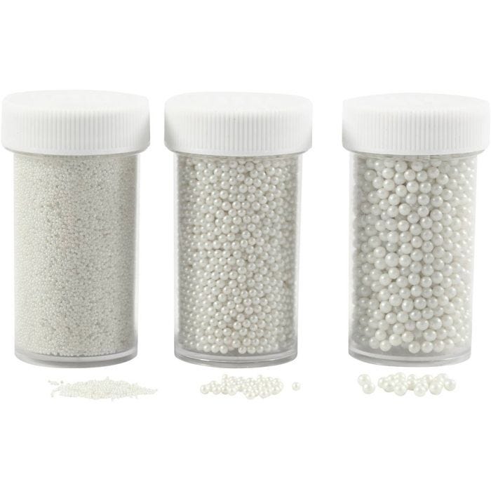 Mini Lasihelmilajitelma, koko 0,6-0,8+1,5-2+3 mm, helmiäinen, 3x45 g/ 1 pkt
