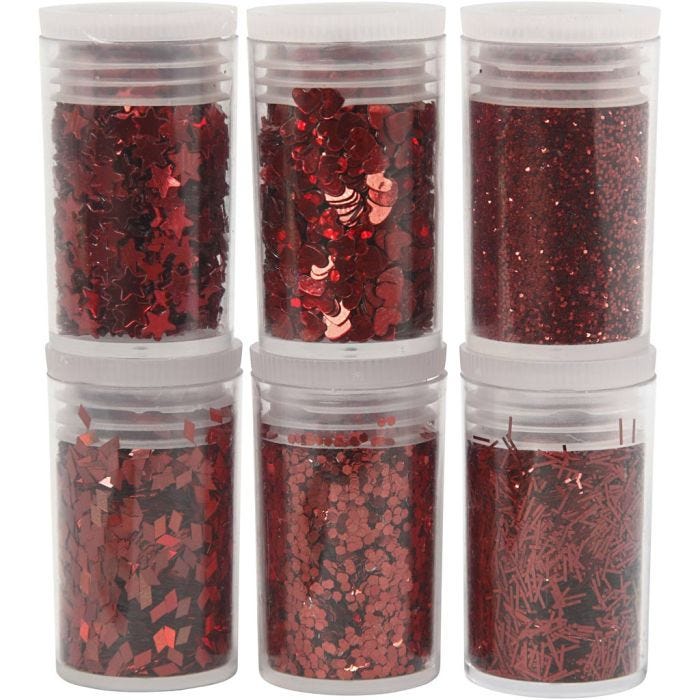Biohajoavat kimalteet ja paljetit, punainen, 6x7 ml/ 1 pkt