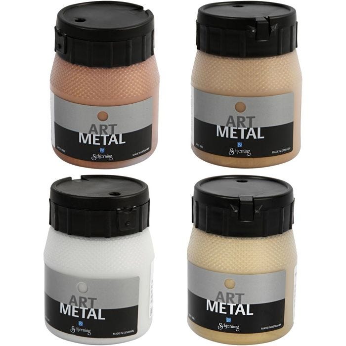 Askartelumaali Metallic, nro 5190, 5102, 5104, 5110, kuparin, light gold, medium kulta, hopea, 4x250 ml/ 1 pkt