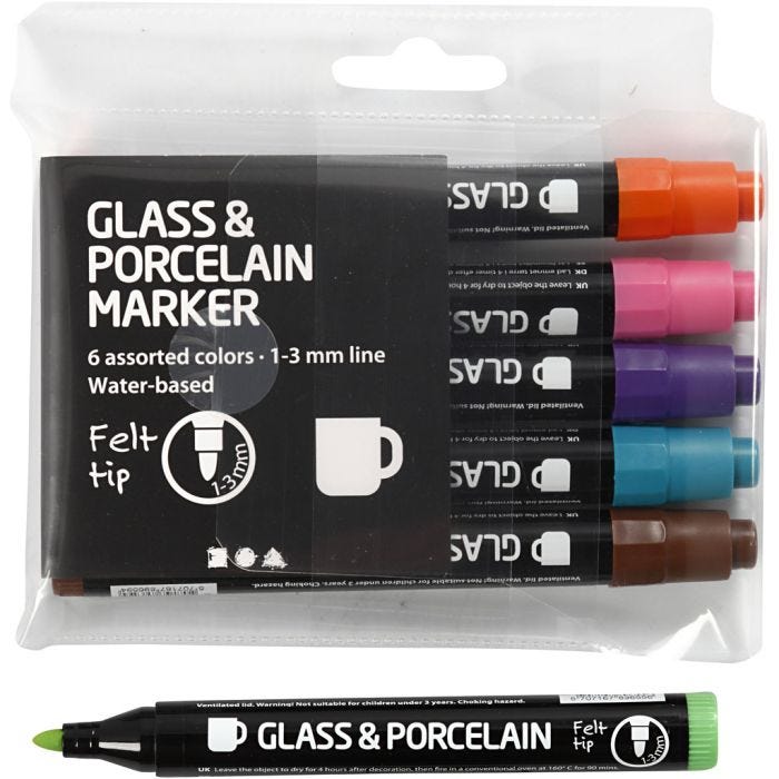 Lasi- ja Posliinitussit, paksuus 1-3 mm, läpikuultavat, lisävärit, 6 kpl/ 1 pkt