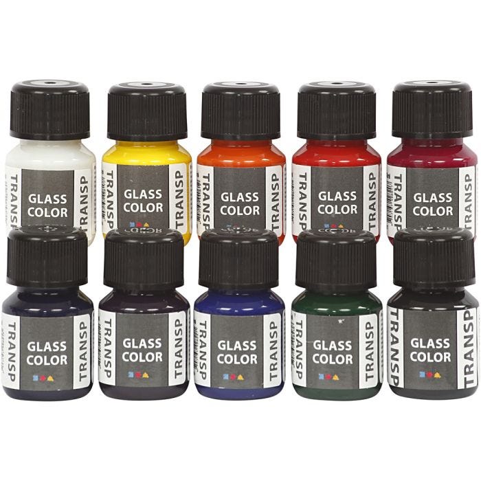 Glass Color Transparent lasimaalilajitelma, värilajitelma, 10x30ml/ 1 pkt