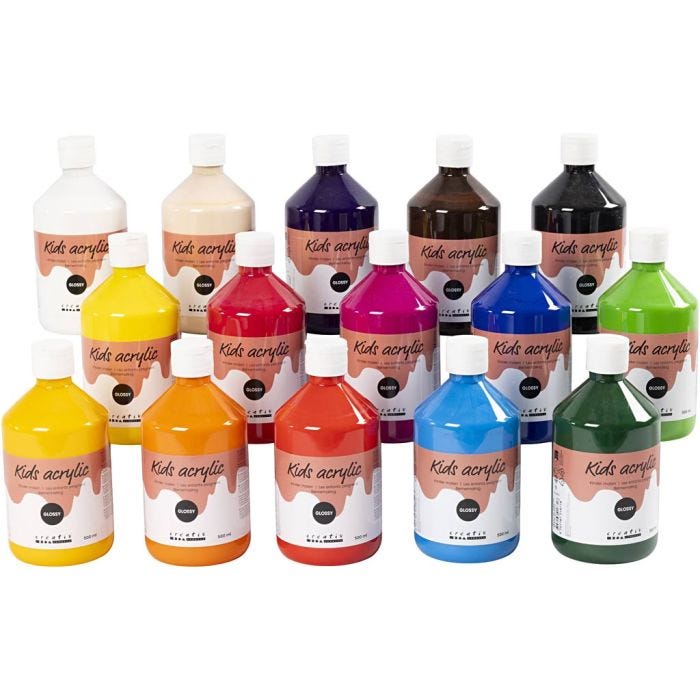 Akryylimaali Kiiltävä, värilajitelma, 15x500 ml/ 1 pkt