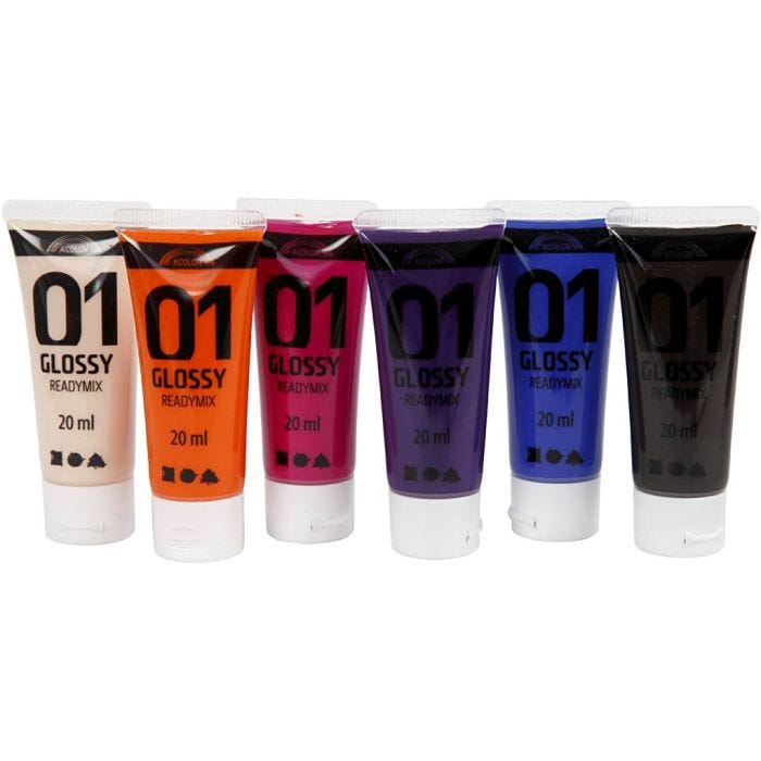 Akryylimaali Kiiltävä, lisävärit, 6x20 ml/ 1 pkt