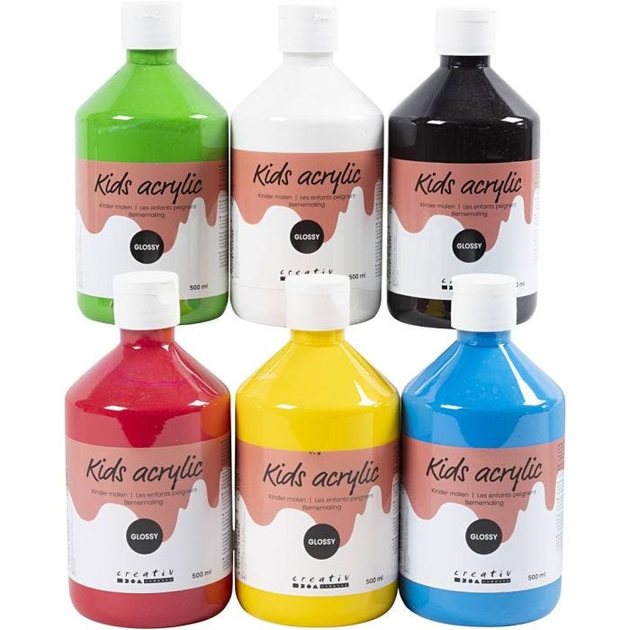 Akryylimaali Kiiltävä, perusvärilajitelma, 6x500 ml/ 1 pkt