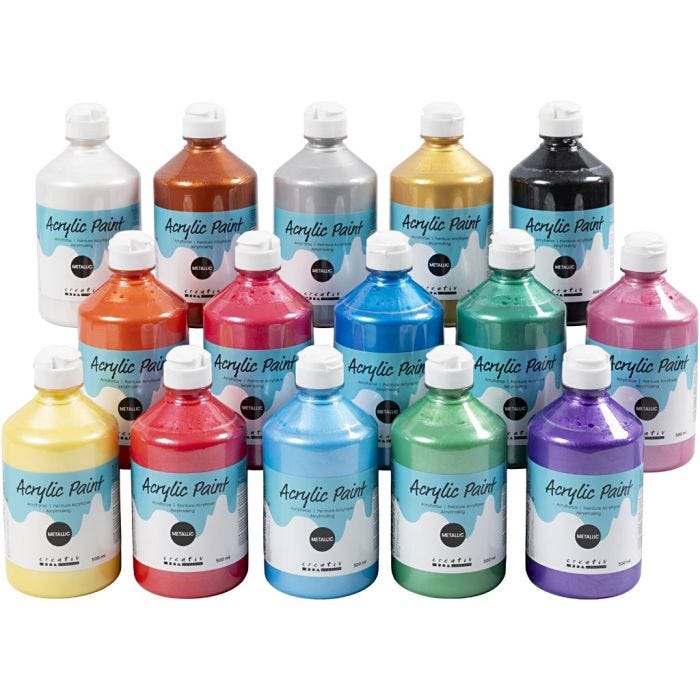 Akryylimaali Metallic, metallinen, värilajitelma, 15x500ml/ 1 pkt
