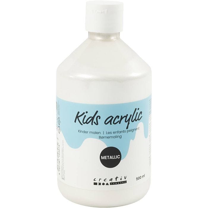 Akryylimaali Metallic, metallinen, valkoinen, 500 ml/ 1 pll