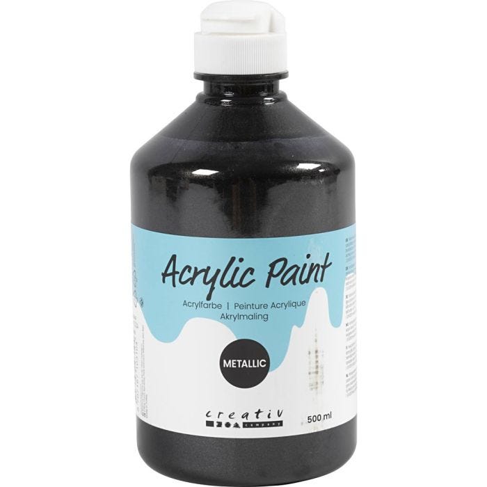 Akryylimaali Metallic, metallinen, musta, 500 ml/ 1 pll