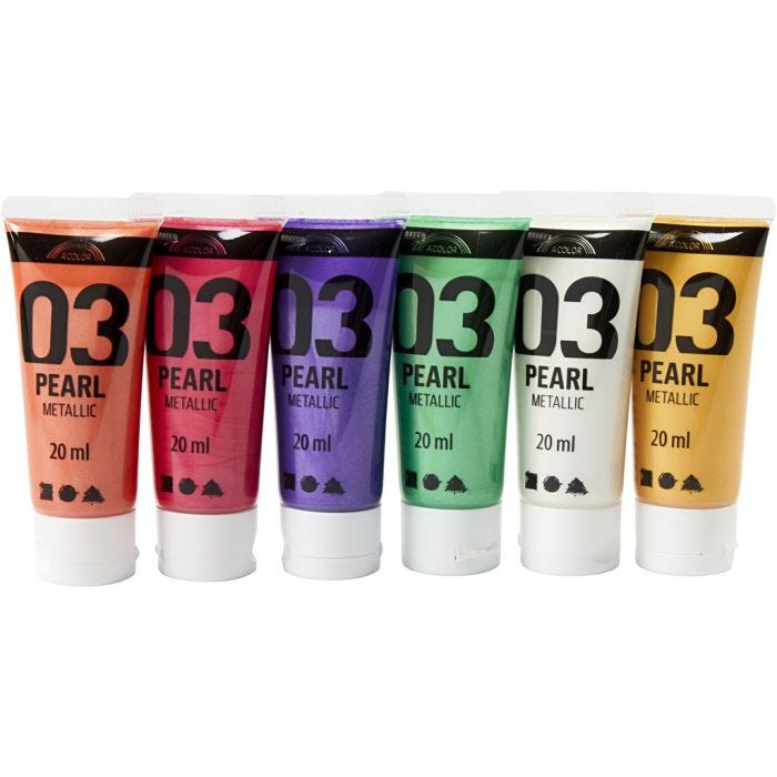 Akryylimaali Metallic, metallinen, lisävärit, 6x20 ml/ 1 pkt
