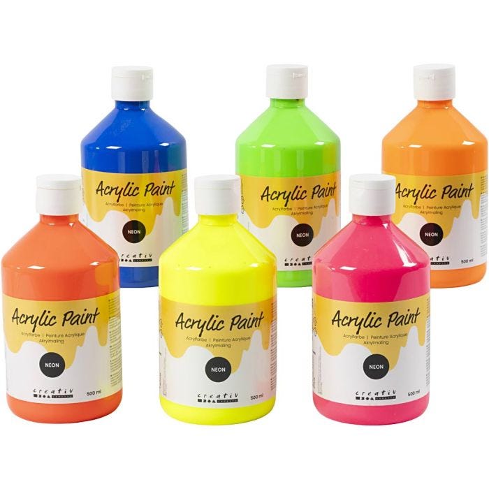 Akryylimaali Neon, neonvärit, 6x500 ml/ 1 pkt
