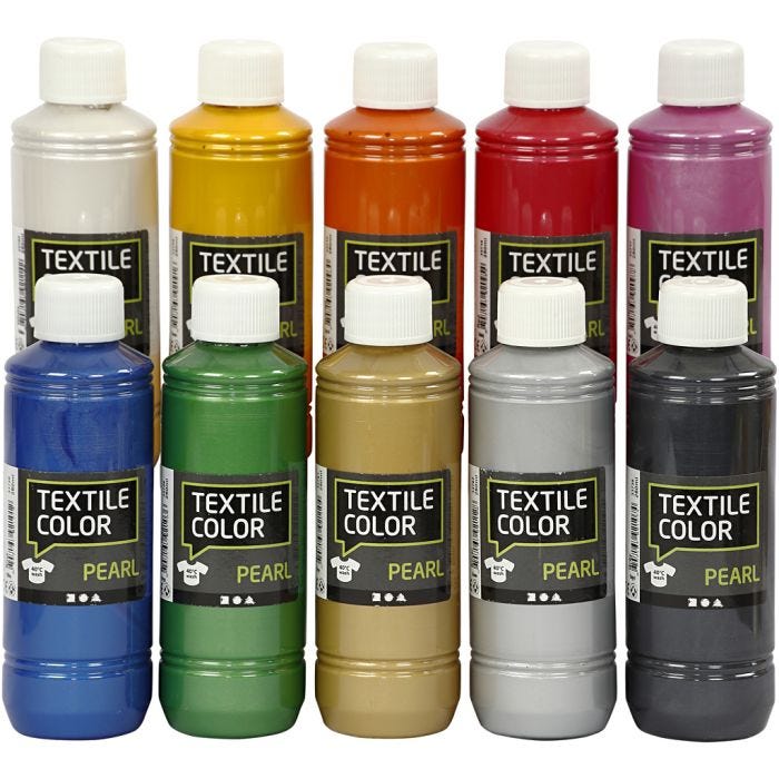 Tekstiiliväri, helmiäinen, värilajitelma, 10x250 ml/ 1 pkt