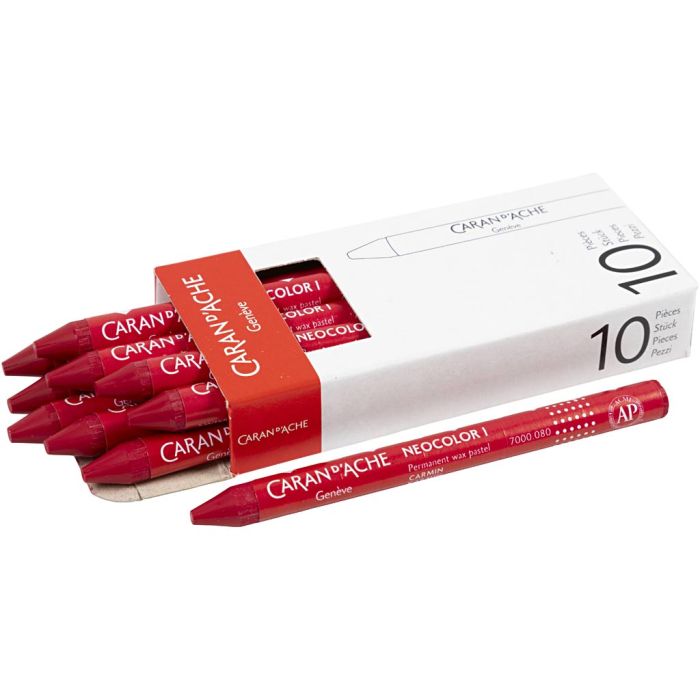 CARAN D’ACHE Neocolor 1, Pit. 10 cm, paksuus 8,5 mm, carmine (080), 10 kpl/ 1 pkt