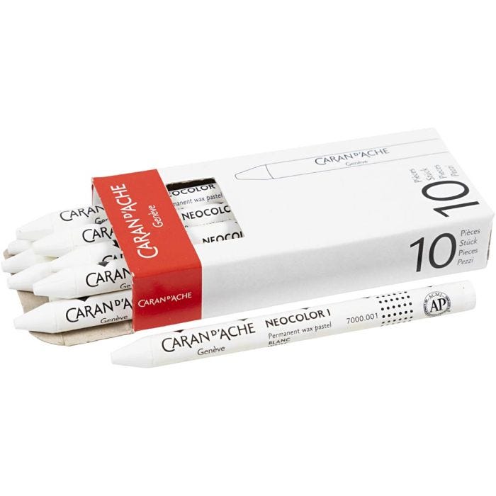 CARAN D’ACHE Neocolor 1, Pit. 10 cm, paksuus 8,5 mm, white (001), 10 kpl/ 1 pkt