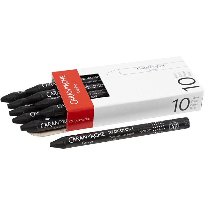 CARAN D’ACHE Neocolor 1, Pit. 10 cm, paksuus 8,5 mm, black (009), 10 kpl/ 1 pkt