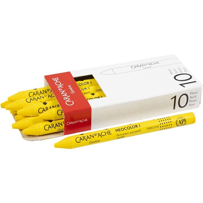 CARAN D’ACHE Neocolor 1, Pit. 10 cm, paksuus 8,5 mm, yellow (010), 10 kpl/ 1 pkt