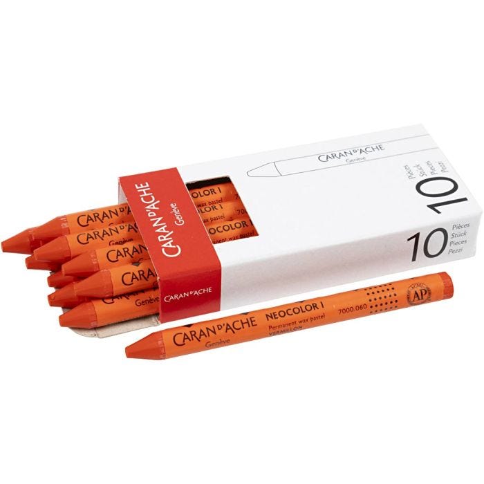 CARAN D’ACHE Neocolor 1, Pit. 10 cm, paksuus 8,5 mm, vermilion (060), 10 kpl/ 1 pkt