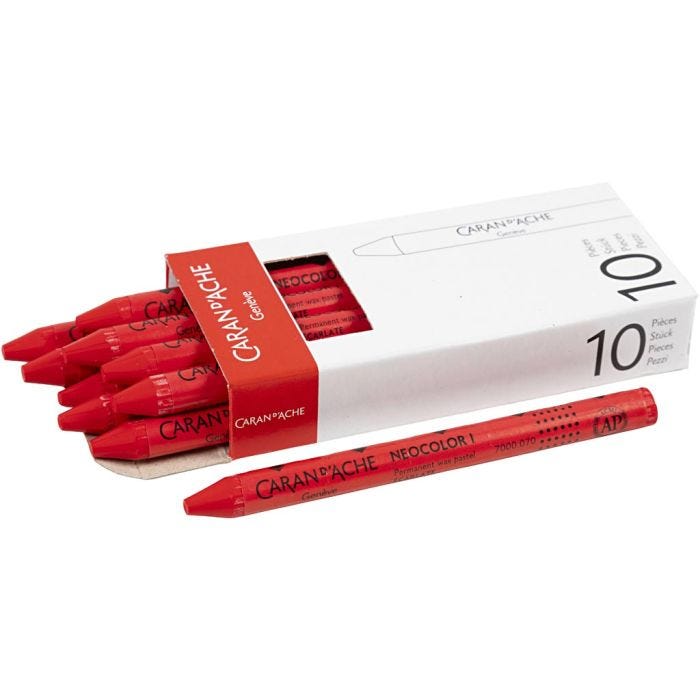 CARAN D’ACHE Neocolor 1, Pit. 10 cm, paksuus 8,5 mm, scarlet (070), 10 kpl/ 1 pkt