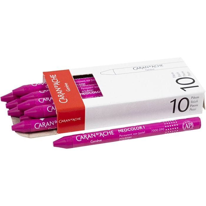 CARAN D’ACHE Neocolor 1, Pit. 10 cm, paksuus 8,5 mm, crimson (090), 10 kpl/ 1 pkt