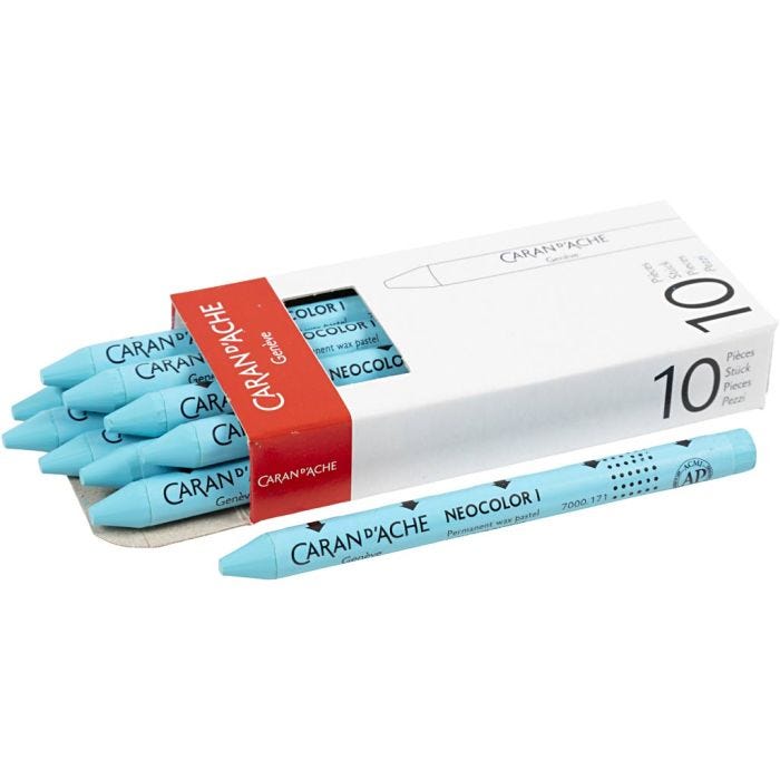 CARAN D’ACHE Neocolor 1, Pit. 10 cm, paksuus 8,5 mm, turquoise blue (171), 10 kpl/ 1 pkt
