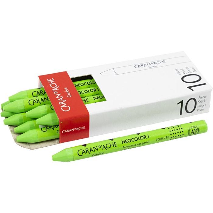 CARAN D’ACHE Neocolor 1, Pit. 10 cm, paksuus 8,5 mm, yellow green (230), 10 kpl/ 1 pkt