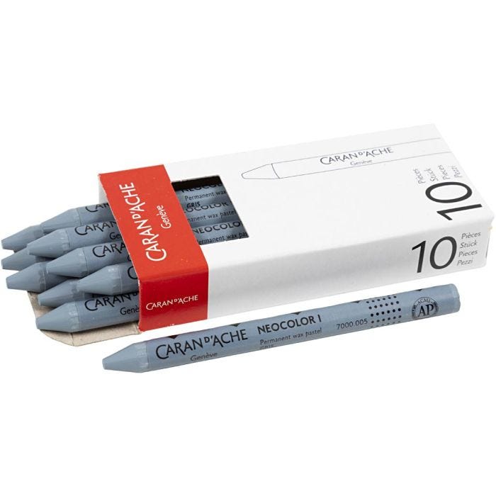 CARAN D’ACHE Neocolor 1, Pit. 10 cm, paksuus 8,5 mm, grey (005), 10 kpl/ 1 pkt