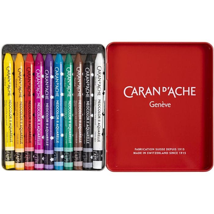 Caran d'Ache Neocolor II, Pit. 10 cm, värilajitelma, 10 kpl/ 1 pkk