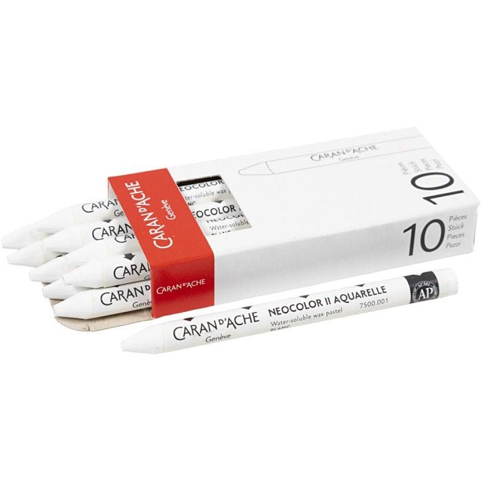 CARAN D’ACHE Caran d'Ache Neocolor II, Pit. 10 cm, paksuus 8,5 mm, white (001), 10 kpl/ 1 pkt