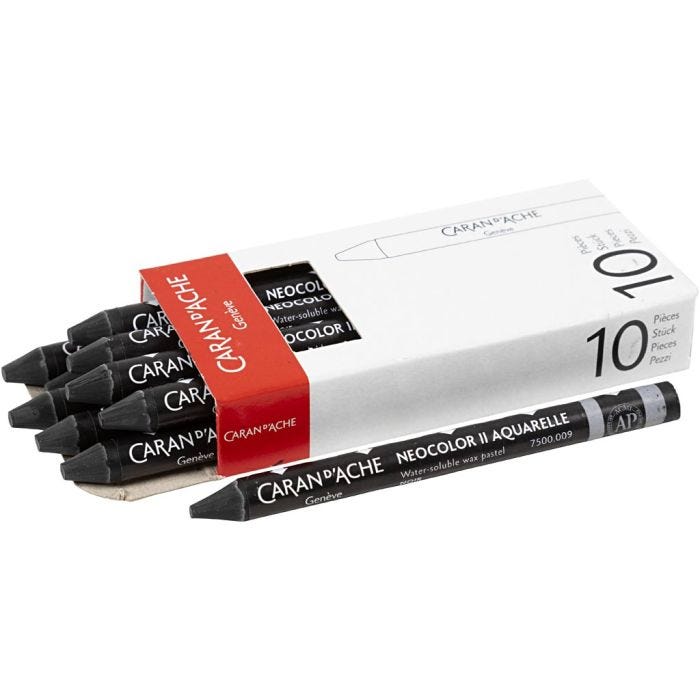 CARAN D’ACHE Caran d'Ache Neocolor II, Pit. 10 cm, paksuus 8,5 mm, black (009), 10 kpl/ 1 pkt