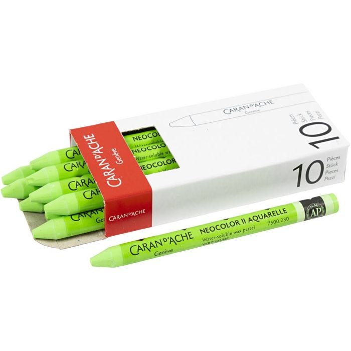 CARAN D’ACHE Caran d'Ache Neocolor II, Pit. 10 cm, paksuus 8,5 mm, yellow green (230), 10 kpl/ 1 pkt