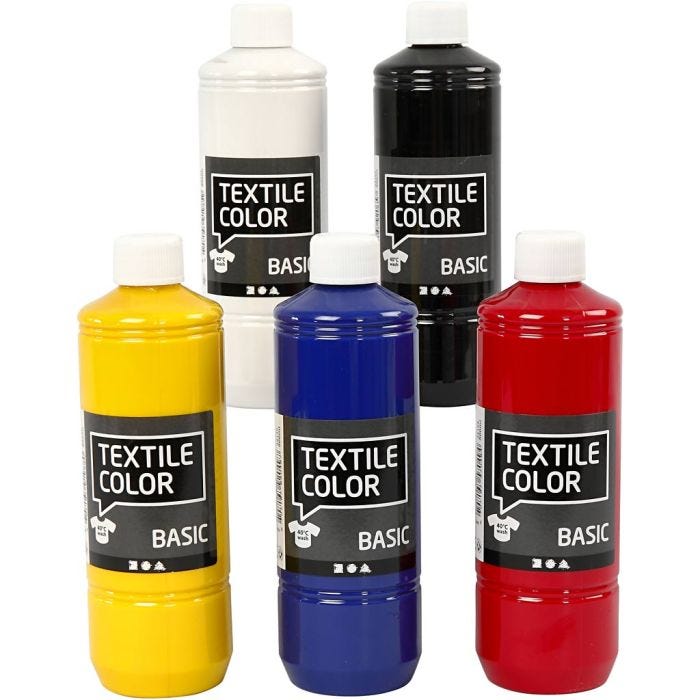 Tekstiiliväri, perusvärilajitelma, 5x500 ml/ 1 pkt