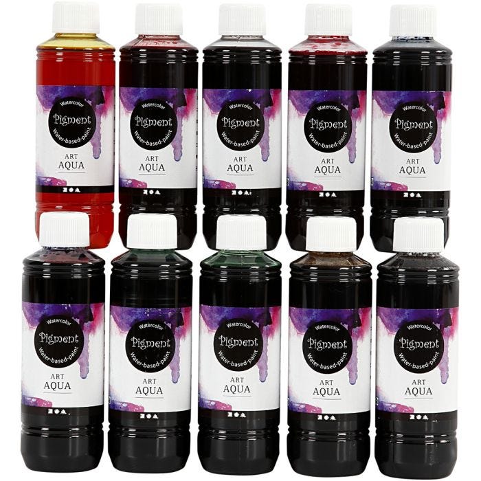 Nestemäinen Vesiväri, värilajitelma, 10x250 ml/ 1 pkt