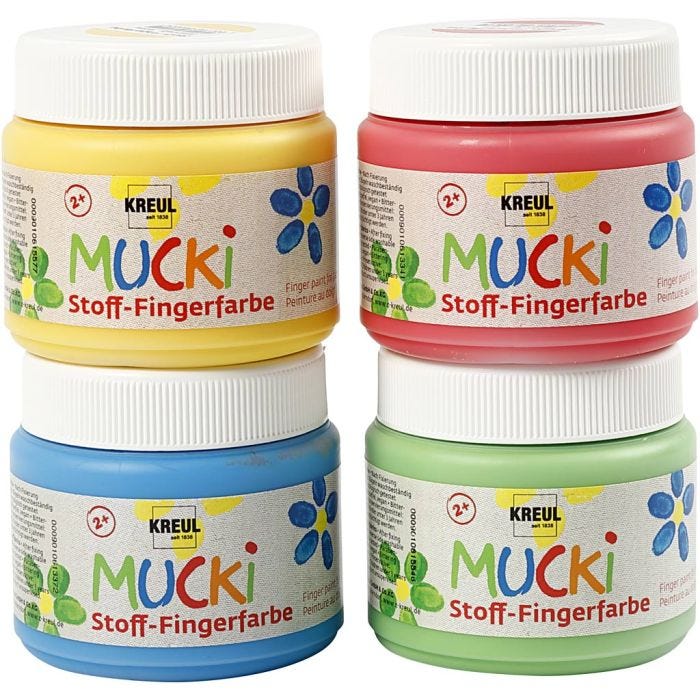 Muck Sormivärit, sininen, vihreä, punainen, keltainen, 4x150 ml/ 1 pkt