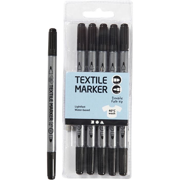 Tekstiilitussit, paksuus 2,3+3,6 mm, musta, 6 kpl/ 1 pkt