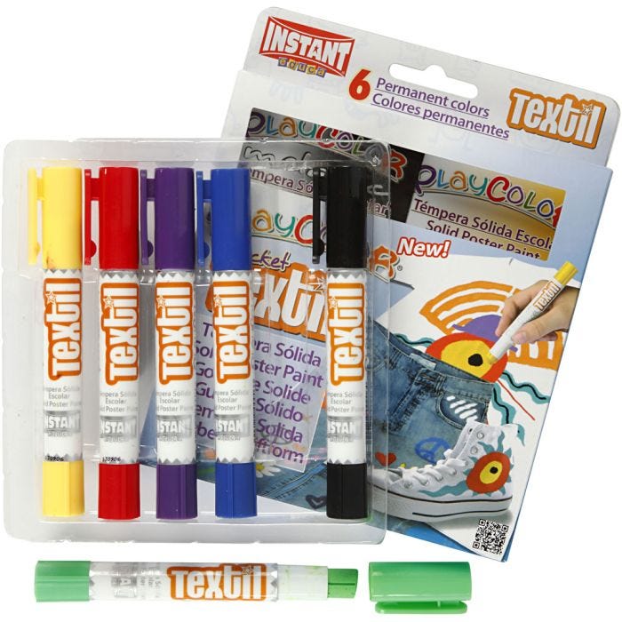 Playcolor tekstiiliväripuikko, Pit. 14 cm, värilajitelma, 5 g, 6 kpl/ 1 pkt