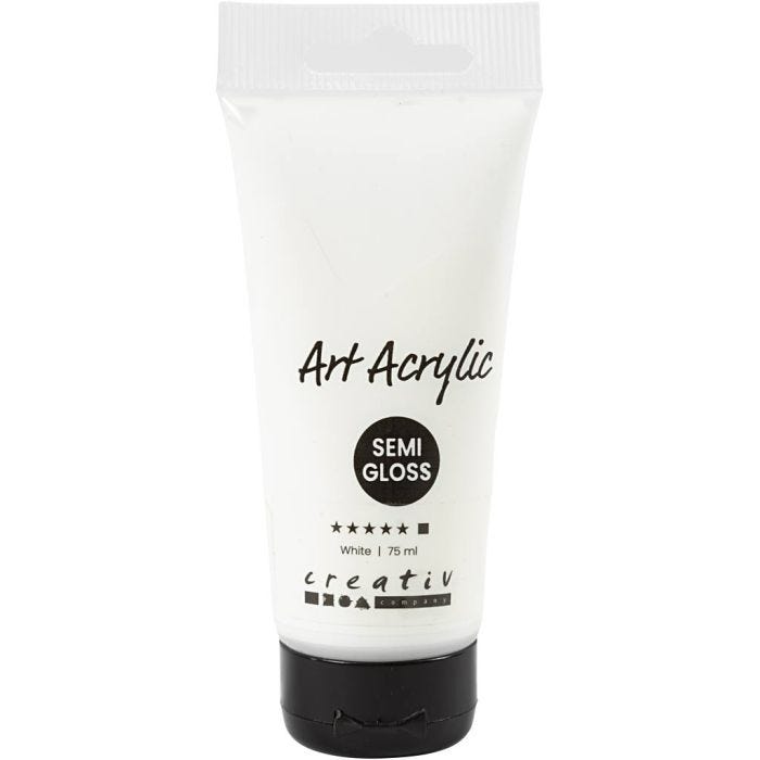 Akryylimaali, puolikiiltävä, peittävä, valkoinen, 75ml/ 1 pll