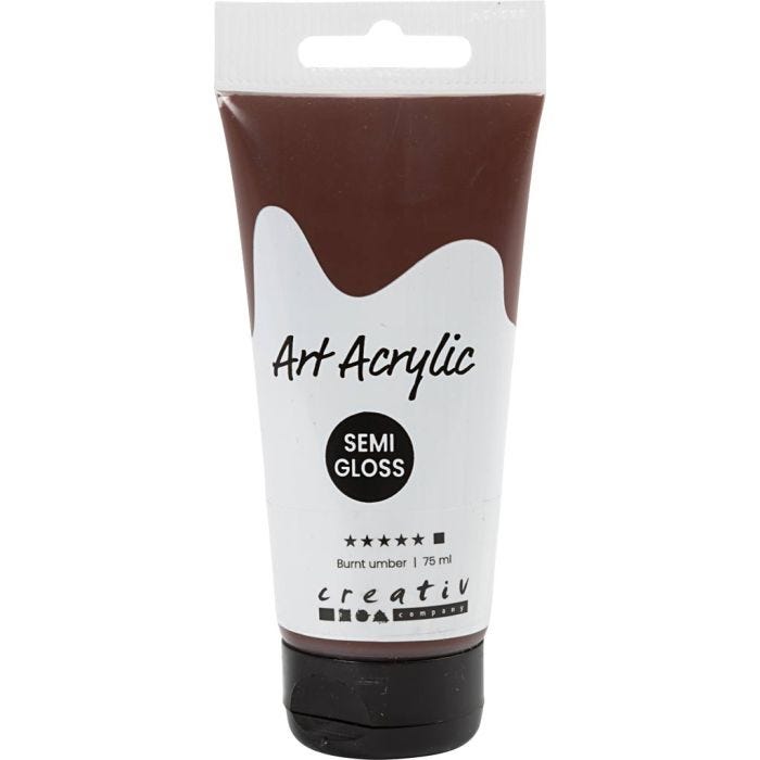 Akryylimaali, puolikiiltävä, peittävä, burnt umber, 75ml/ 1 pll