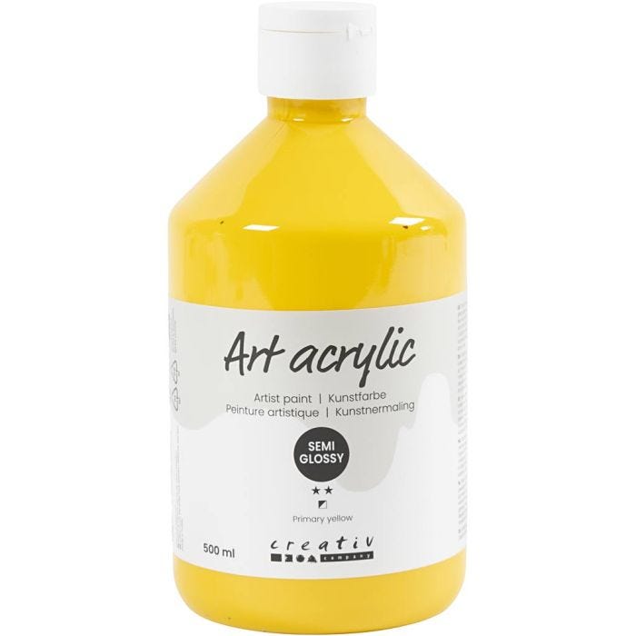 Akryylimaali, puolikiiltävä, kuulto, peruskeltainen, 500 ml/ 1 pll