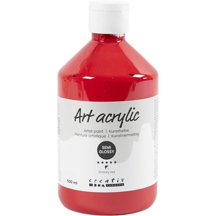 Akryylimaali, puolikiiltävä, läpikuulto, peruspunainen, 500 ml/ 1 pll