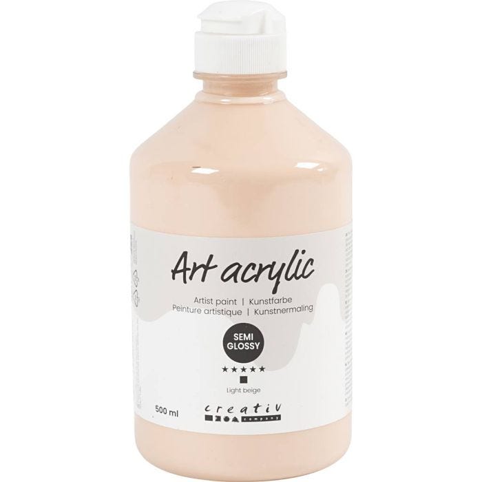 Akryylimaali, puolikiiltävä, peittävä, vaalea puuteri, 500 ml/ 1 pll