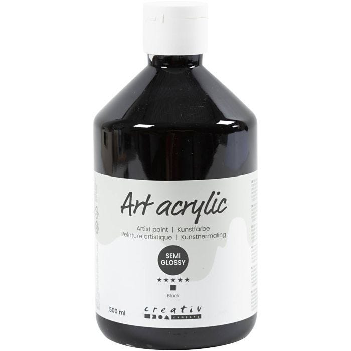 Akryylimaali, puolikiiltävä, peittävä, musta, 500 ml/ 1 pll