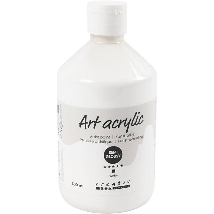 Akryylimaali, puolikiiltävä, peittävä, valkoinen, 500 ml/ 1 pll