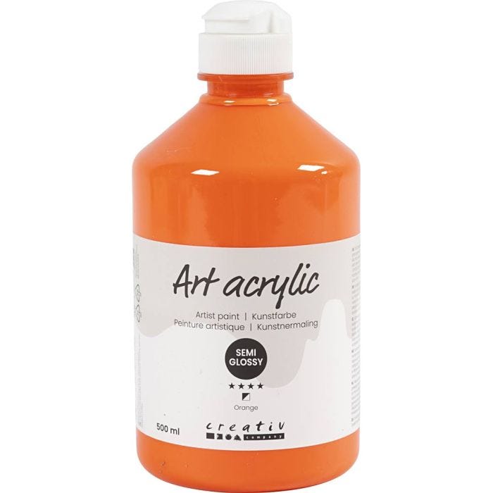 Akryylimaali, puolikiiltävä, läpikuulto, oranssi, 500 ml/ 1 pll