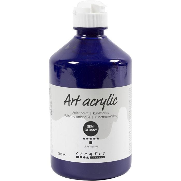 Akryylimaali, puolikiiltävä, peittävä, ultra marine, 500 ml/ 1 pll