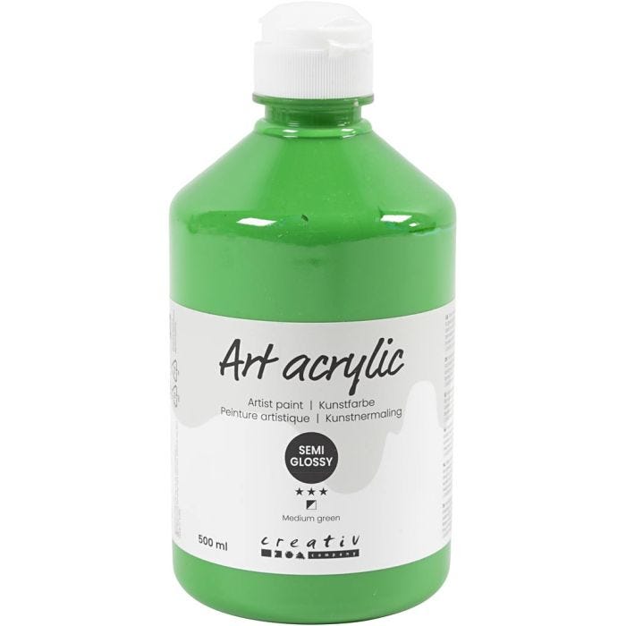Akryylimaali, puolikiiltävä, peittävä, medium green, 500 ml/ 1 pll