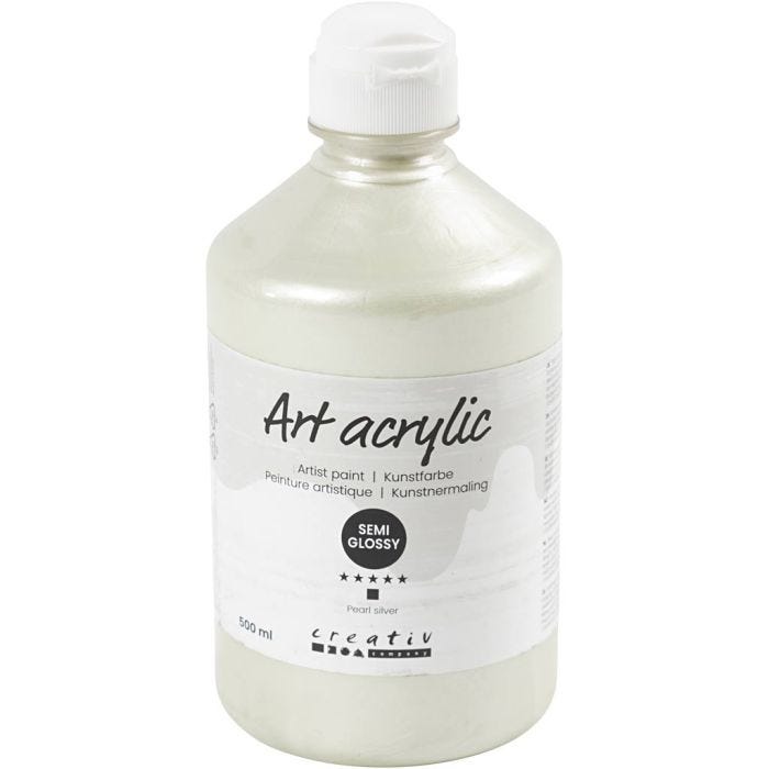 Akryylimaali, puolikiiltävä, peittävä, pearl silver, 500 ml/ 1 pll