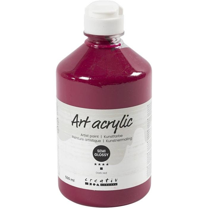Akryylimaali, puolikiiltävä, läpikuulto, tummanpunainen, 500 ml/ 1 pll