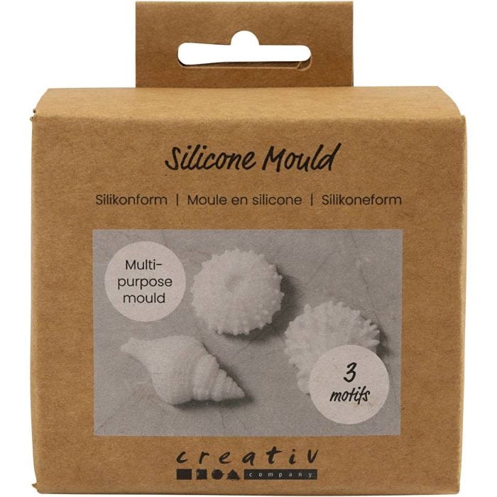 Silikonimuotti, Merisiili, kotilo, simpukka, Kork. 1,5-2 cm, halk. 3,5-6 cm, 3 kpl/ 1 pkt