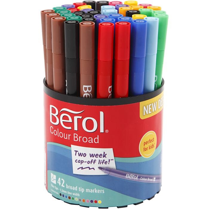 Berol Colourfine-tussit, halk. 10 mm, paksuus 0,3-0,7 mm, värilajitelma, 42 kpl/ 1 tb